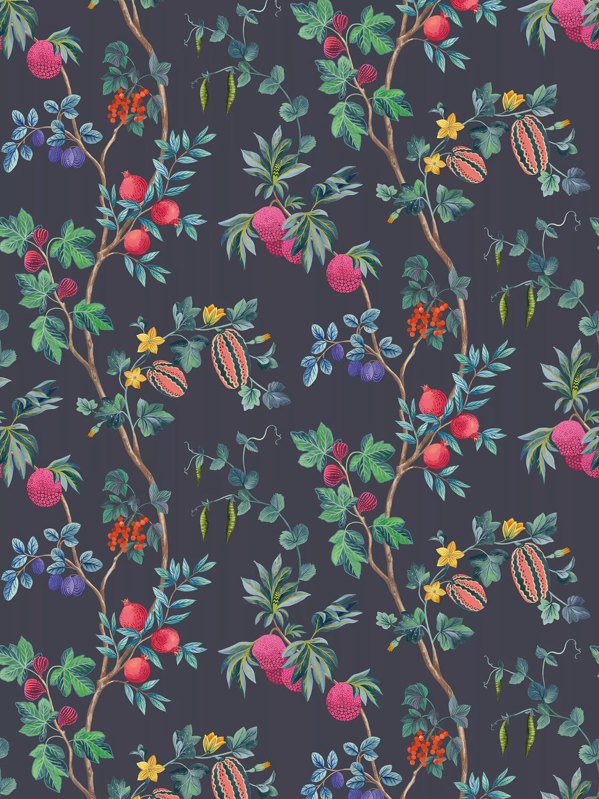 Osborne & Little Orchard Wallpaper, Charcoal W7686-06