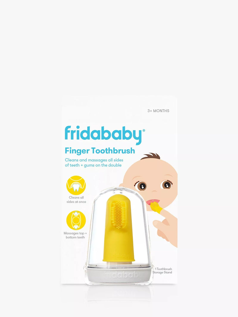 Fridababy baby finger toothbrush with triple-angled brush head and storage stand - British product