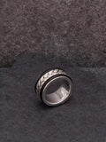Hoxton London leather herringbone band ring silver and black - British brand