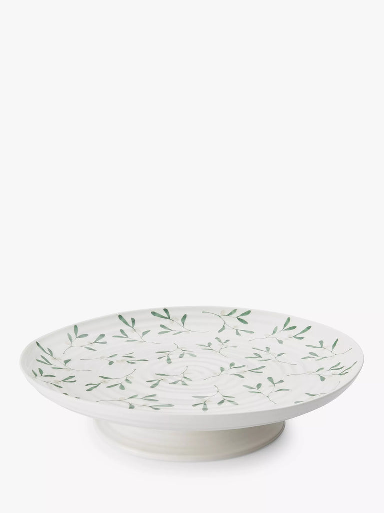 Sophie Conran for Portmeirion Mistletoe Porcelain Cake Stand, 32cm, White/Green