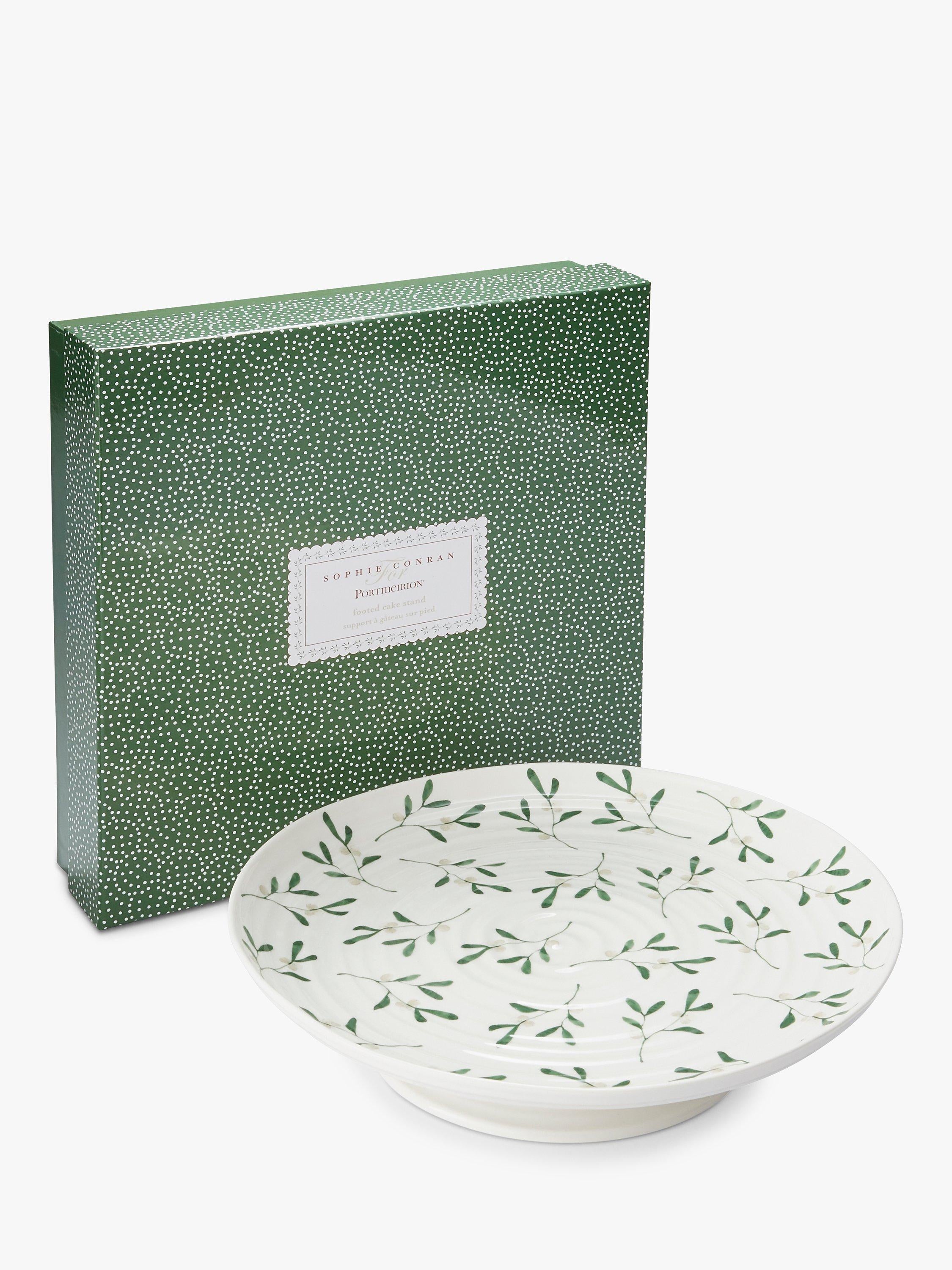 Sophie Conran Portmeirion mistletoe cake stand 32cm white green, imported from the UK