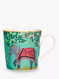 Sara Miller Elephants Oasis fine china mug Jade/Multi 340ml (British brand)