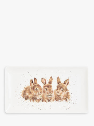 Rectangular Bone China Tray with Bunny Illustration, 20cm