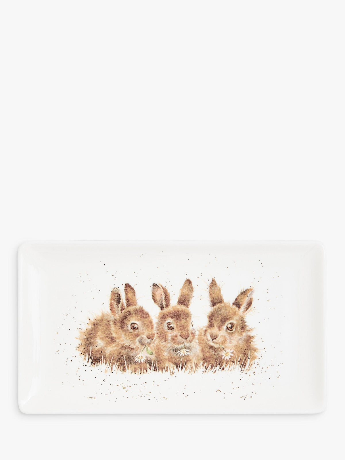 Rectangular Bone China Tray with Bunny Illustration, 20cm