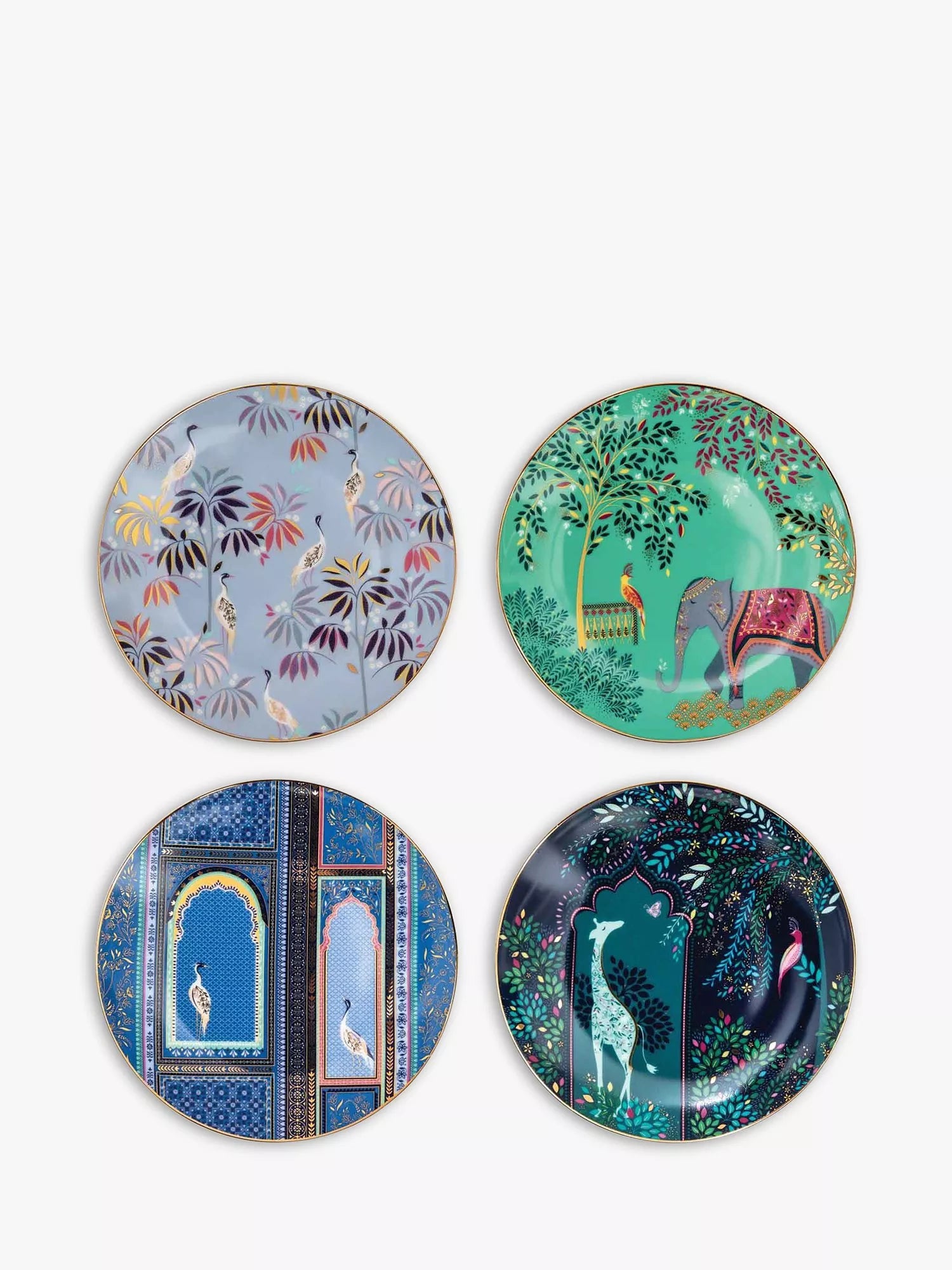 Sara Miller Escape to India cake plates set of 4, UK version