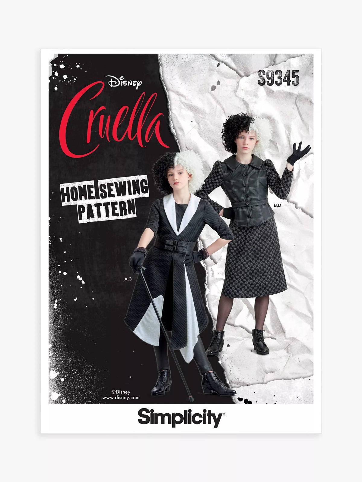 Simplicity Disney Cruella sewing pattern S9345, imported from the UK