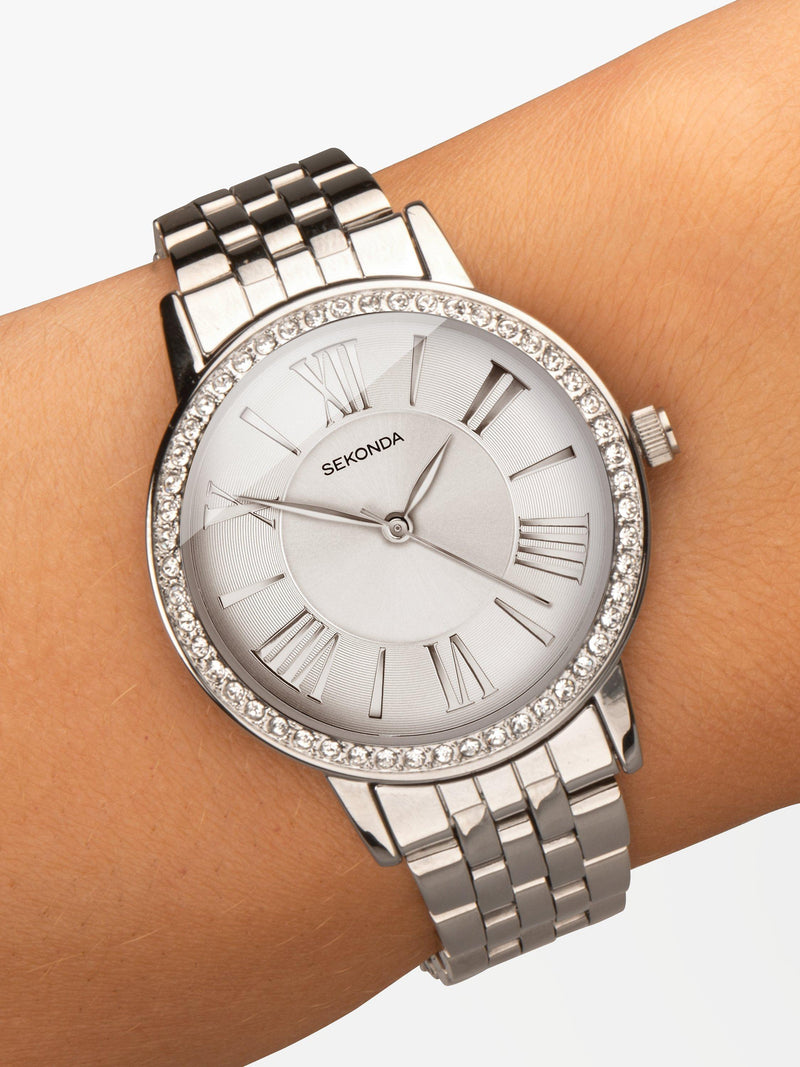 Sekonda women's cubic zirconia bracelet watch 33mm (British brand)
