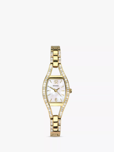John Lewis Sekonda Women's Cubic Zirconia Bracelet Strap Watch Gold/Mother of Pearl 20mm- Buy online at McGrocer