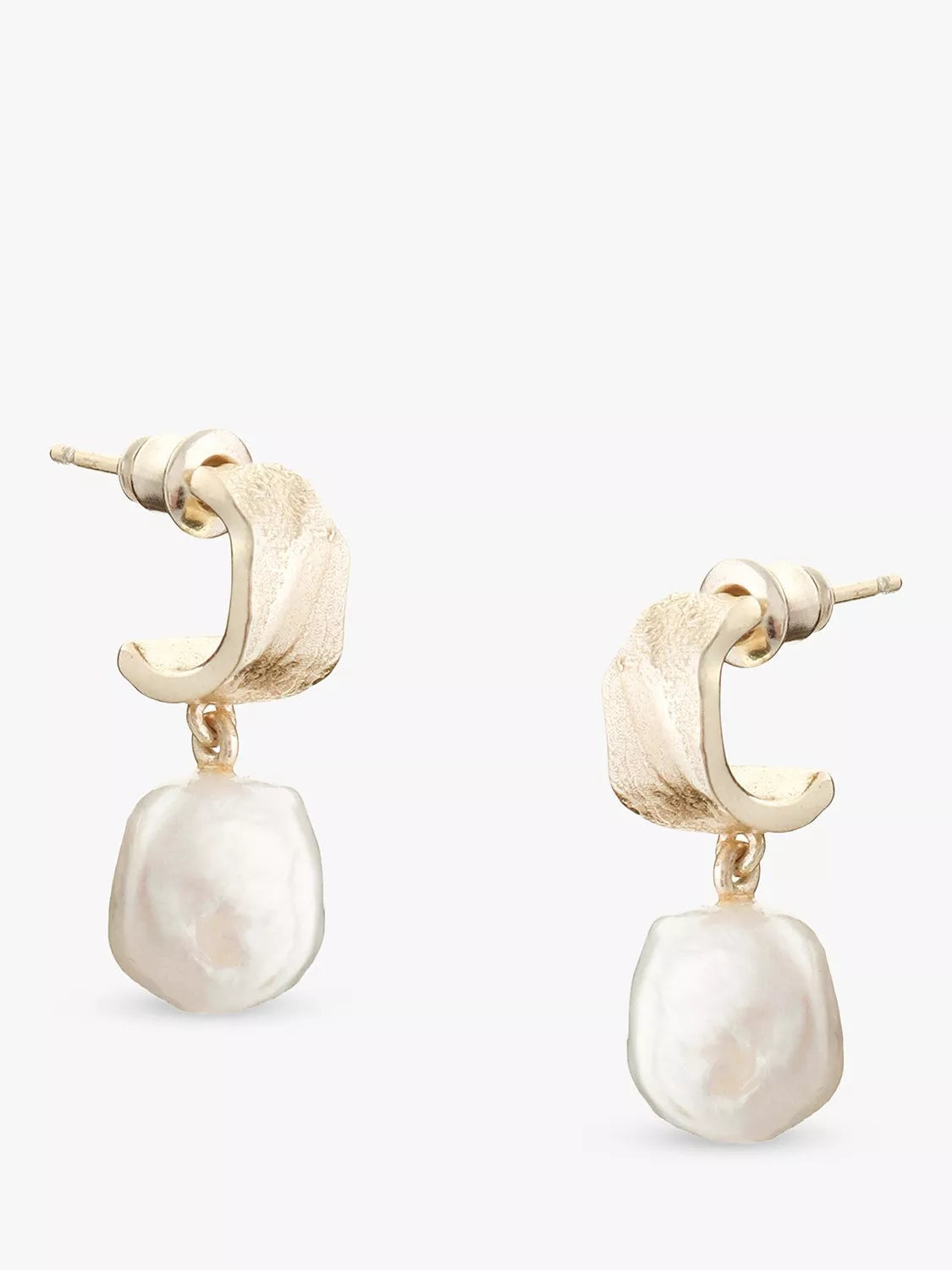 Tutti drop pearl huggie earrings in gold plated brass, UK version