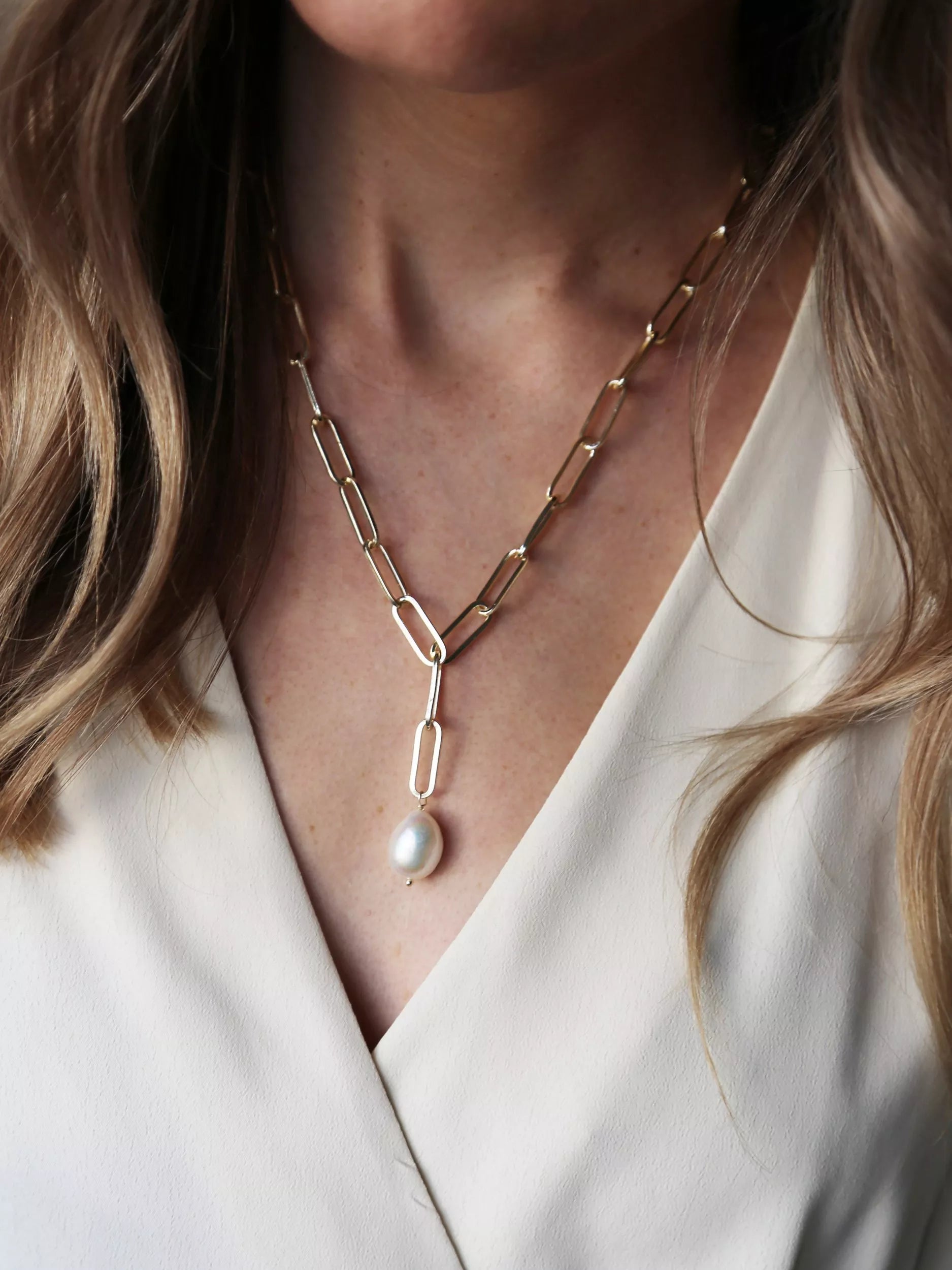 Tutti baroque pearl chain necklace gold, imported from the UK
