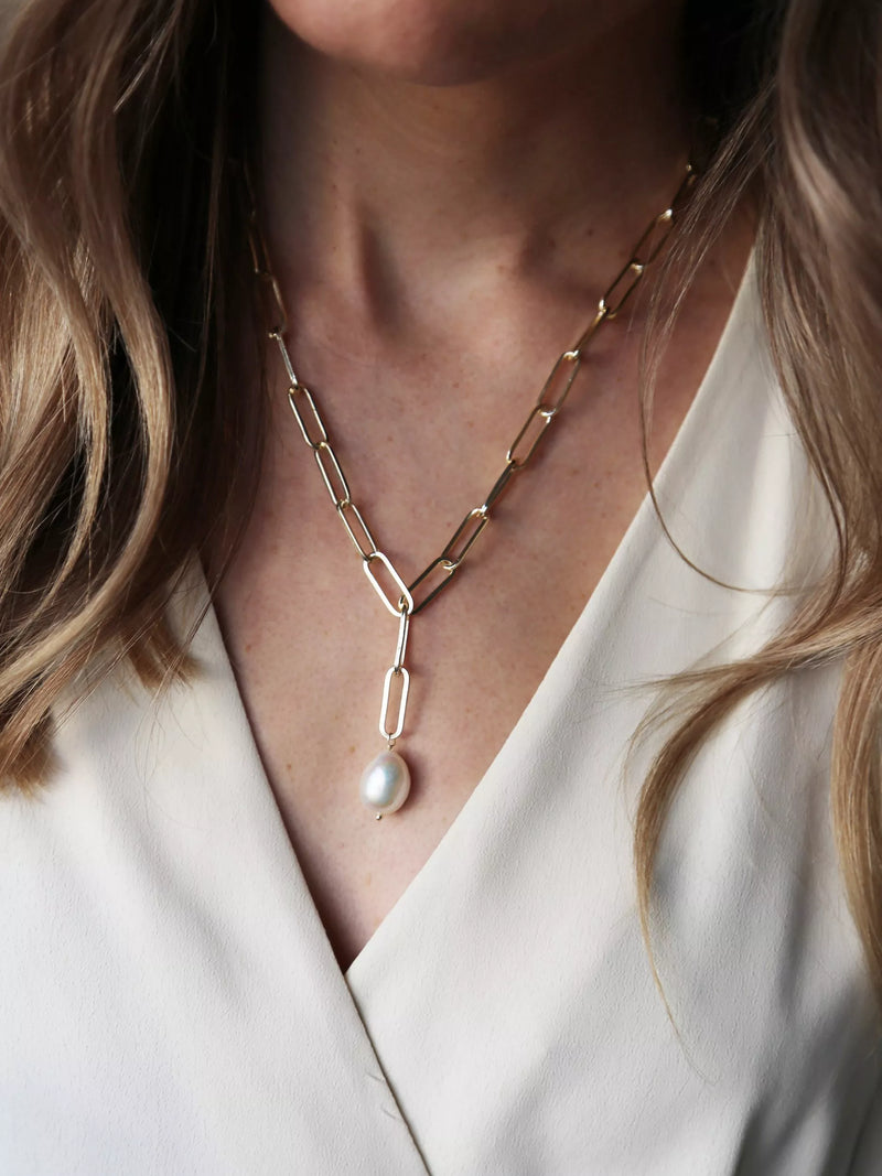 Tutti baroque pearl chain necklace gold, imported from the UK