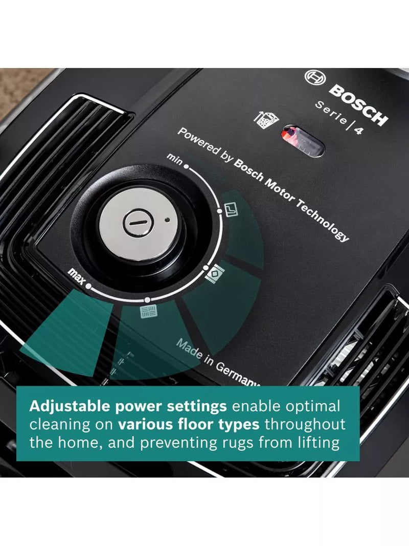 Bosch Series 4 ProEco bagged cylinder vacuum cleaner in black - British product