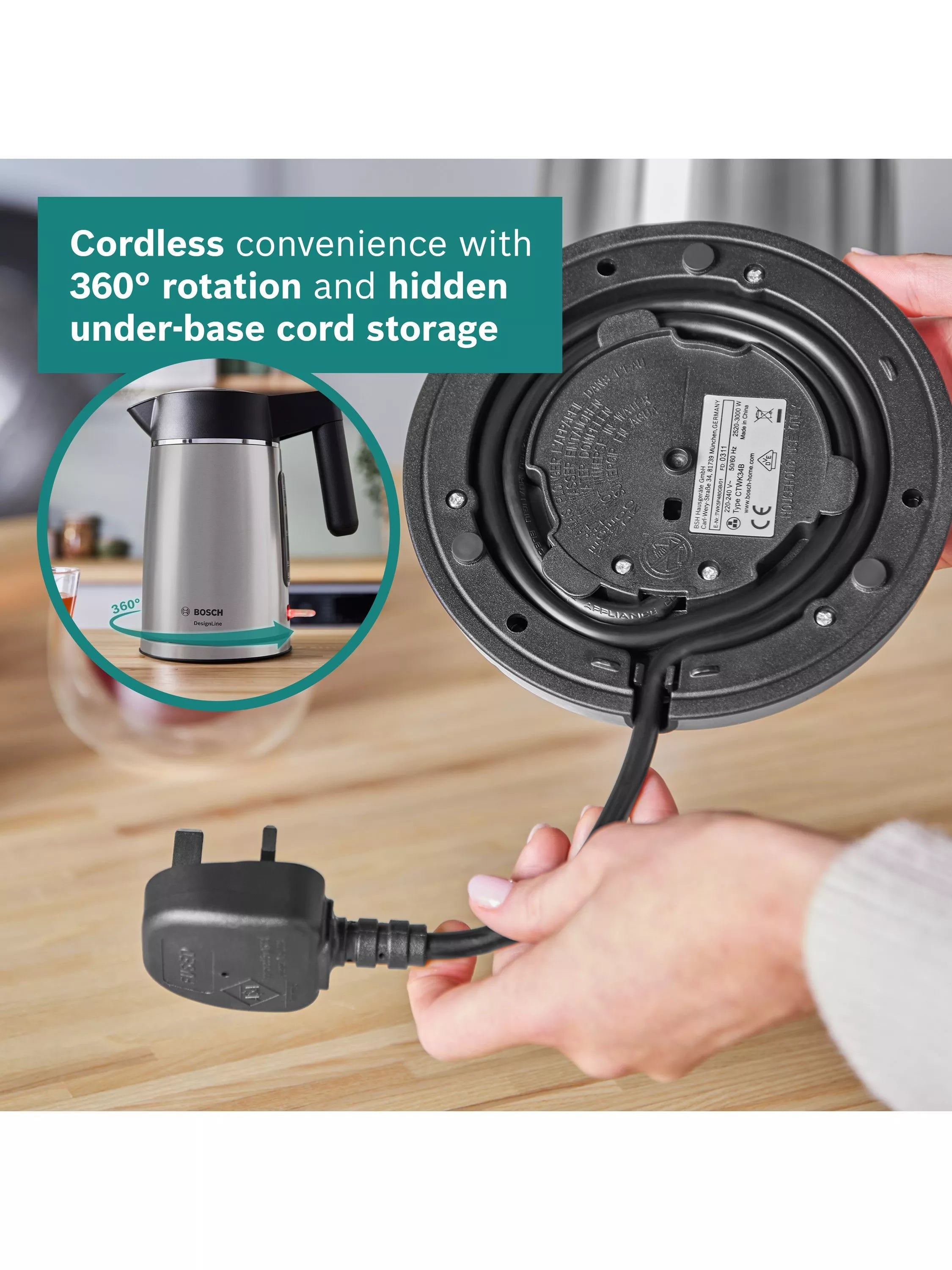 Bosch DesignLine Ergo cordless kettle 1.7L, UK version