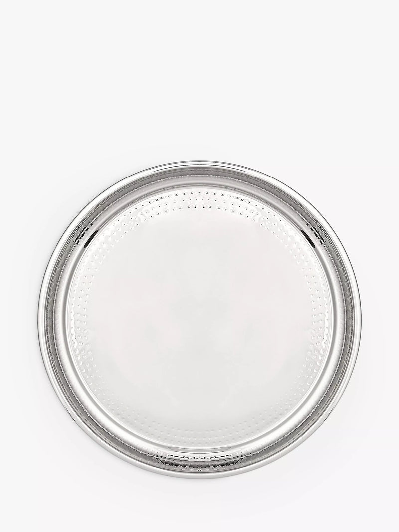 John Lewis hammered stainless steel round silver tray 36cm, UK version
