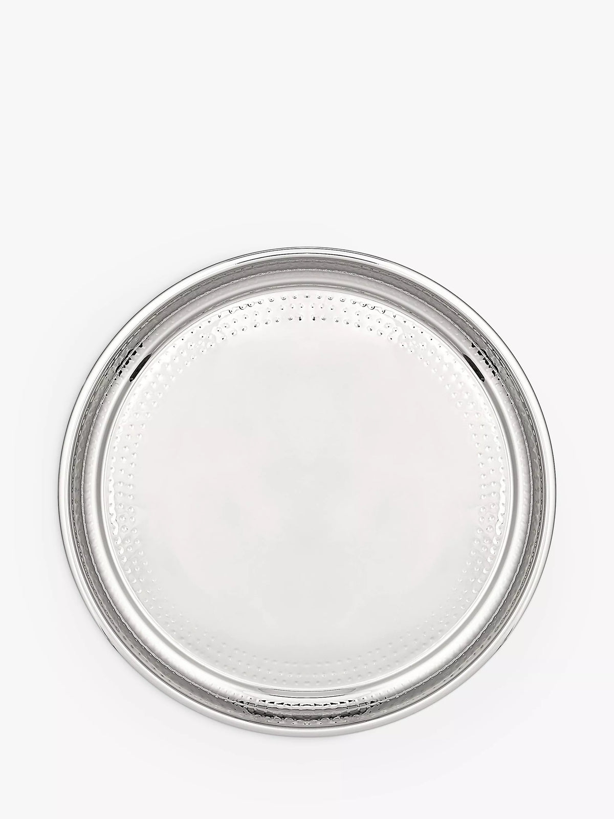 John Lewis hammered stainless steel round silver tray 36cm, UK version