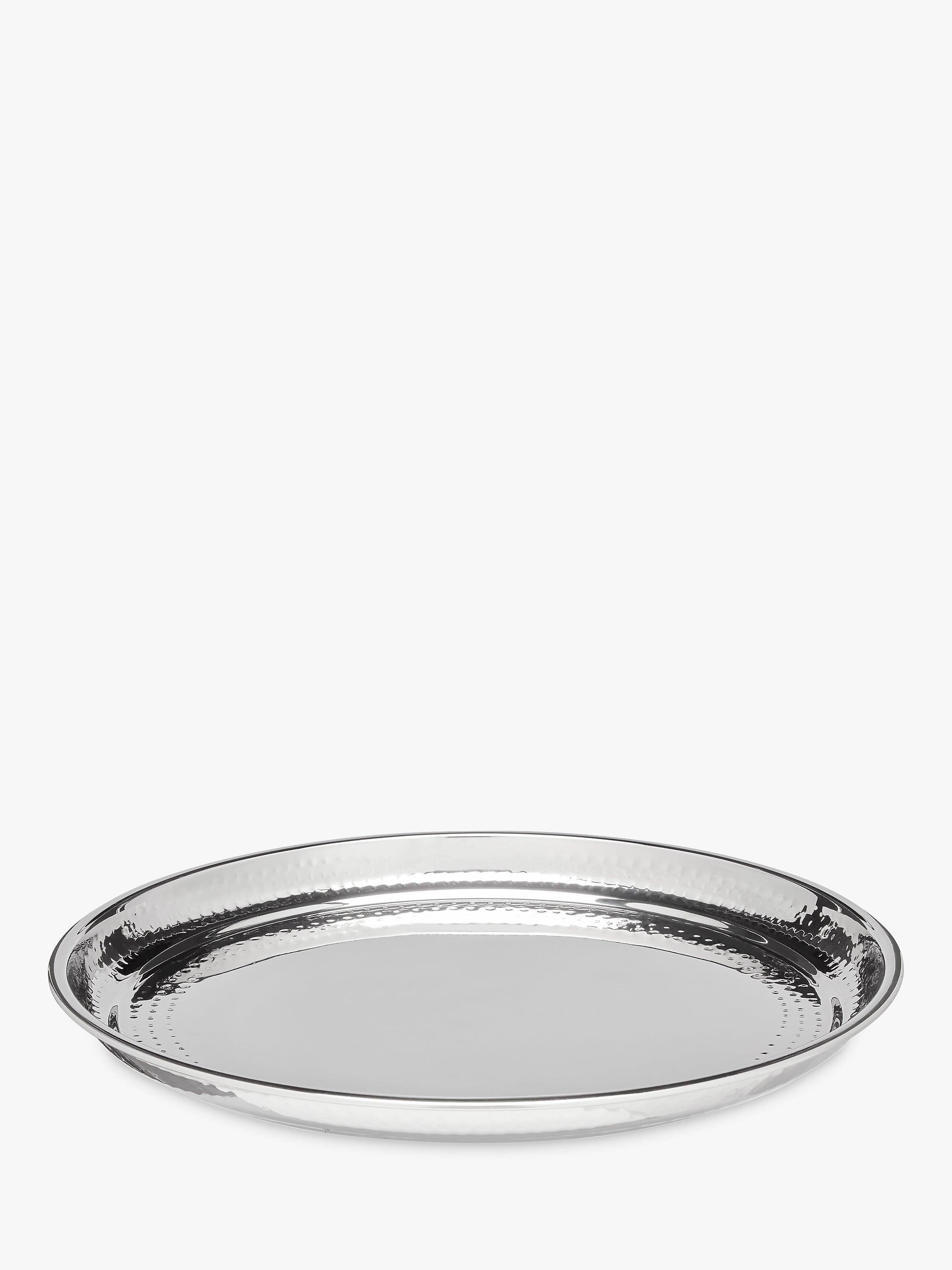 John Lewis hammered stainless steel round silver tray 36cm, UK version