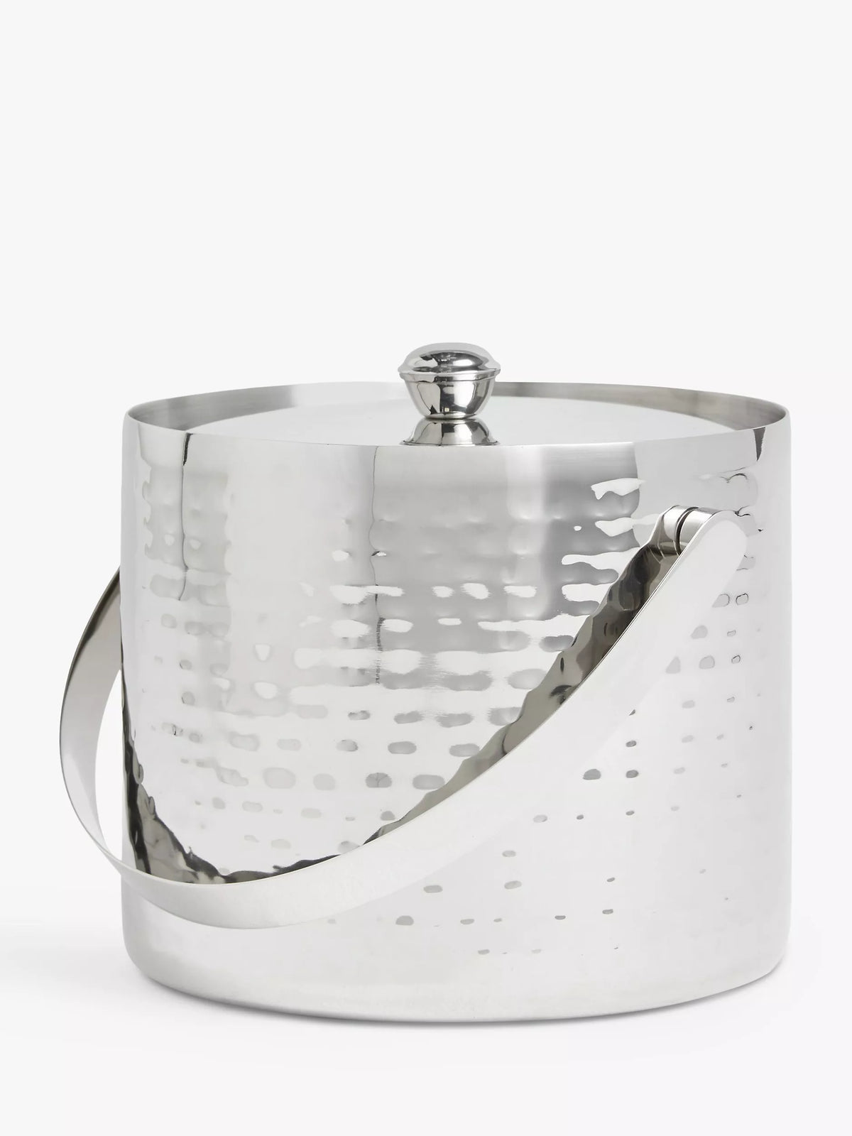 John Lewis hammered stainless steel ice bucket with lid, 18cm tall, imported from the UK