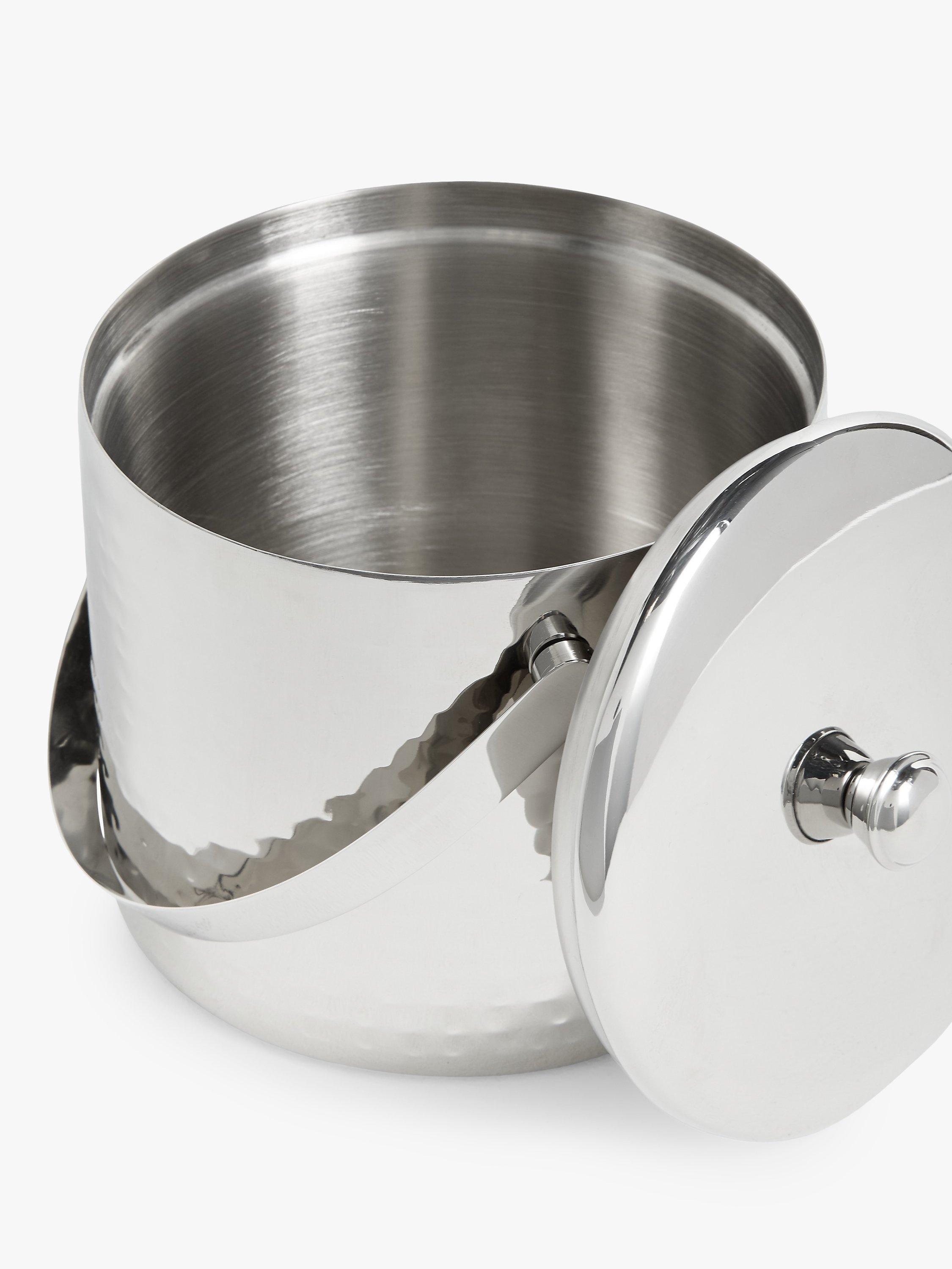 John Lewis hammered stainless steel ice bucket with lid, 18cm tall, imported from the UK