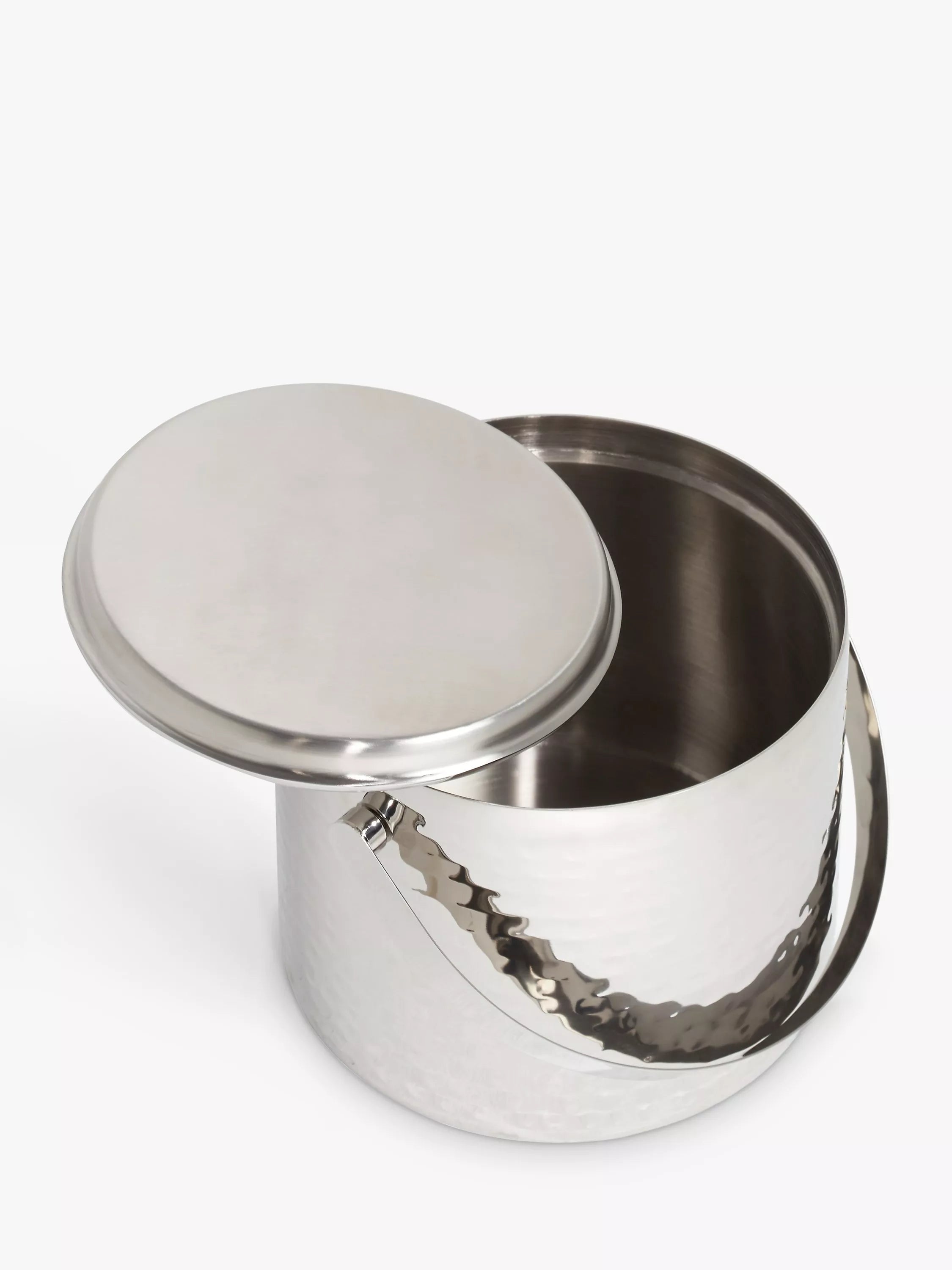 John Lewis hammered stainless steel ice bucket with lid, 18cm tall, imported from the UK