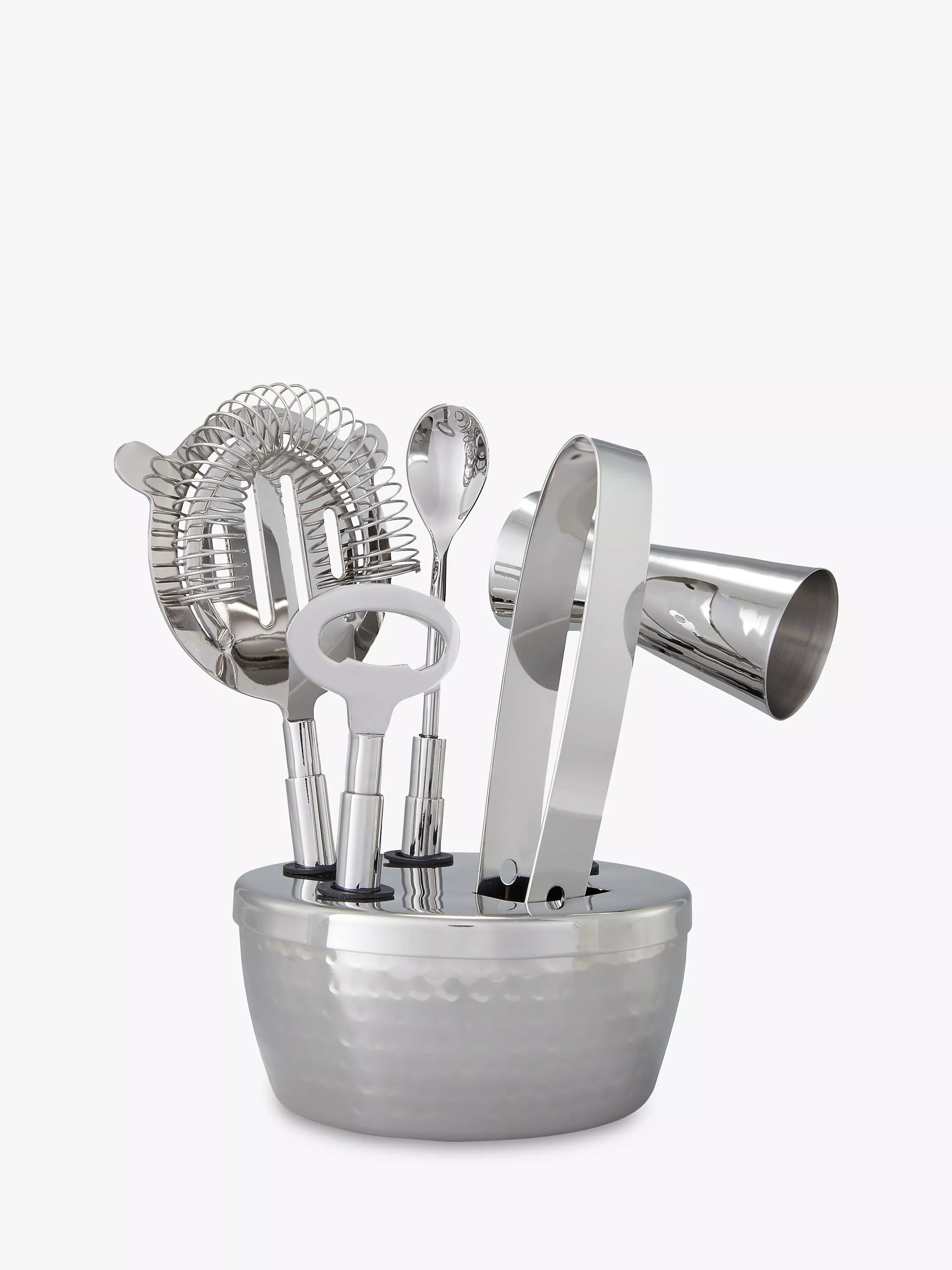 John Lewis hammered stainless steel bar tool set 5-piece silver, UK version