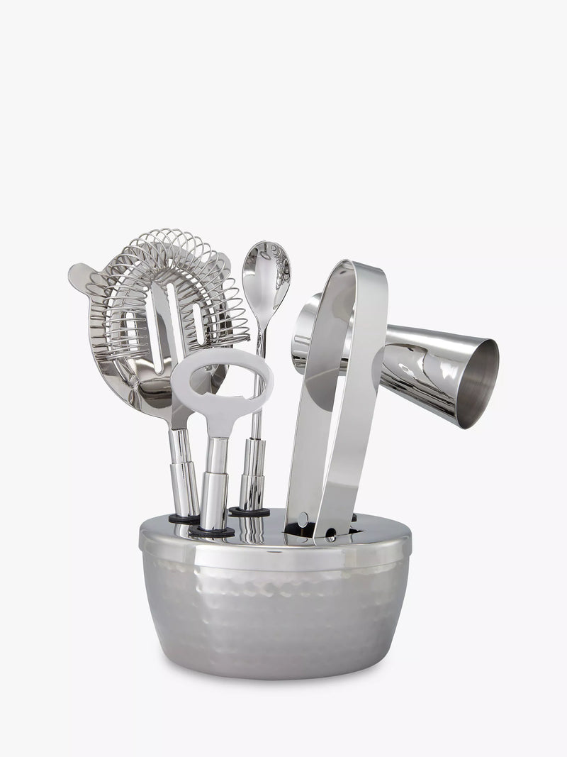 John Lewis hammered stainless steel bar tool set 5-piece silver, UK version