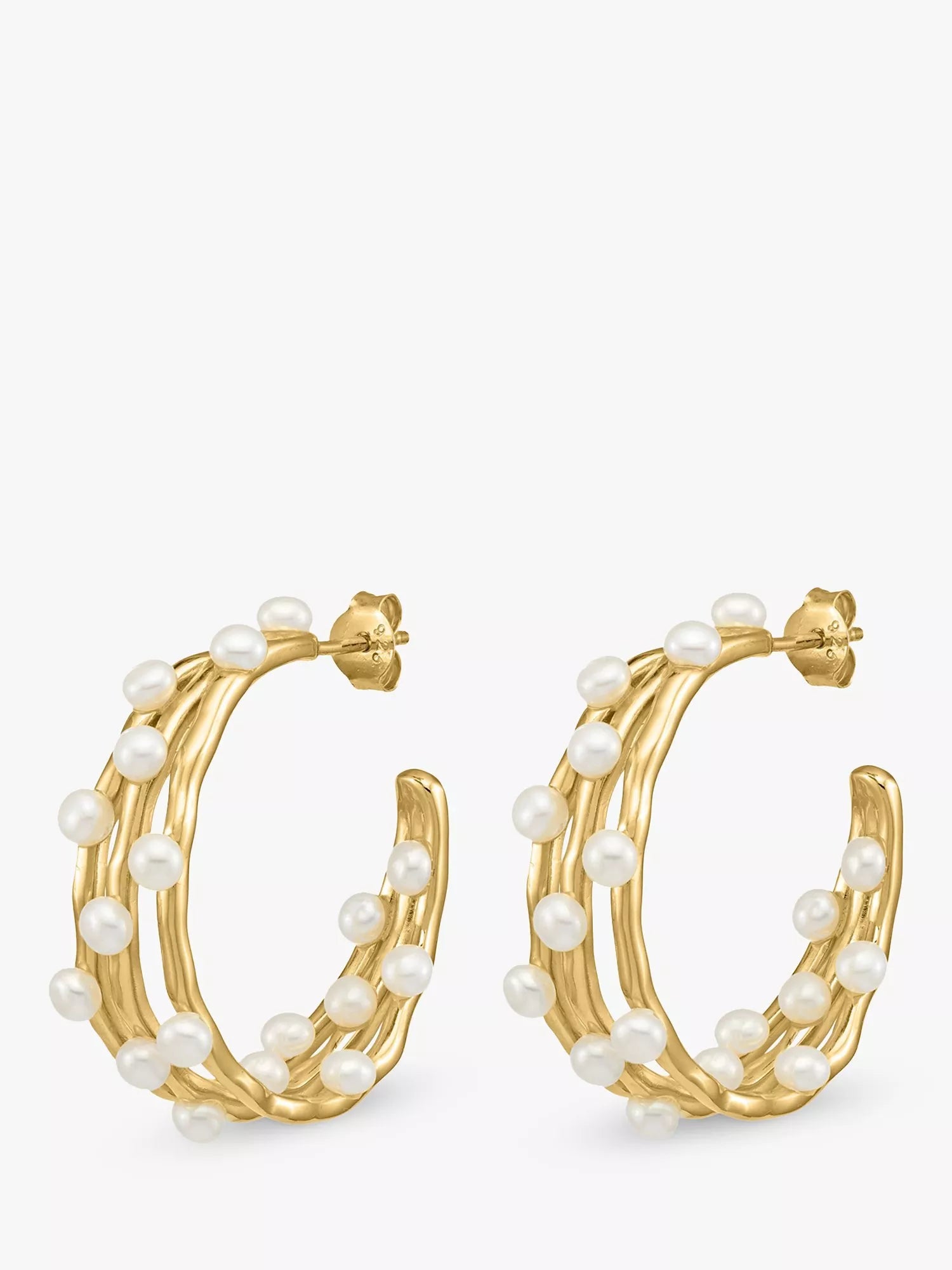 Dower & Hall gold vermeil waterfall pearl hoop earrings - British product