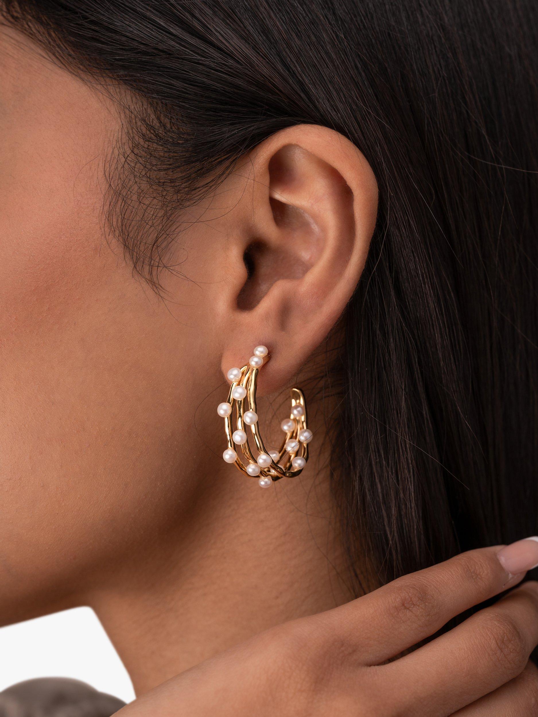 Dower & Hall gold vermeil waterfall pearl hoop earrings - British product
