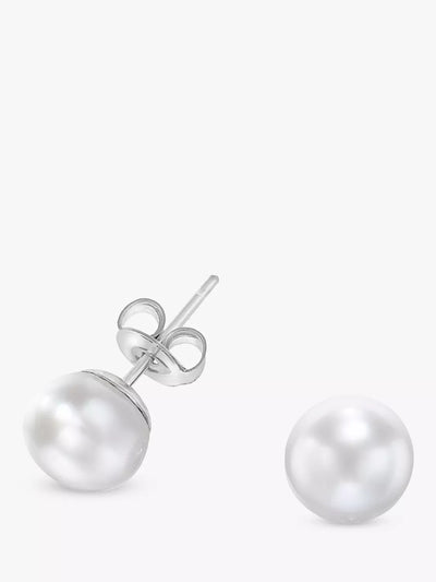 John Lewis Dower & Hall Freshwater Pearl Stud Earrings White/Silver 8mm- Buy online at McGrocer