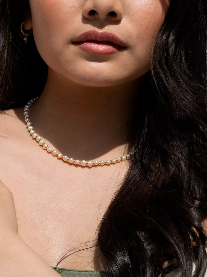 Dower & Hall halo freshwater pearl beaded necklace gold (British brand)