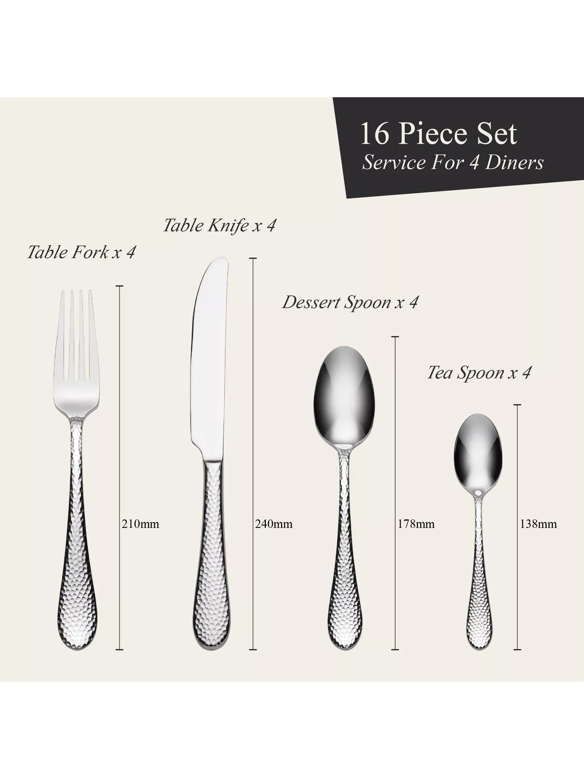 Oneida Tibet cutlery set 16-piece stainless steel, imported from the UK