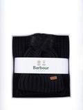 Barbour Saltburn faux fur pom-pom beanie hat and scarf gift set (British brand)