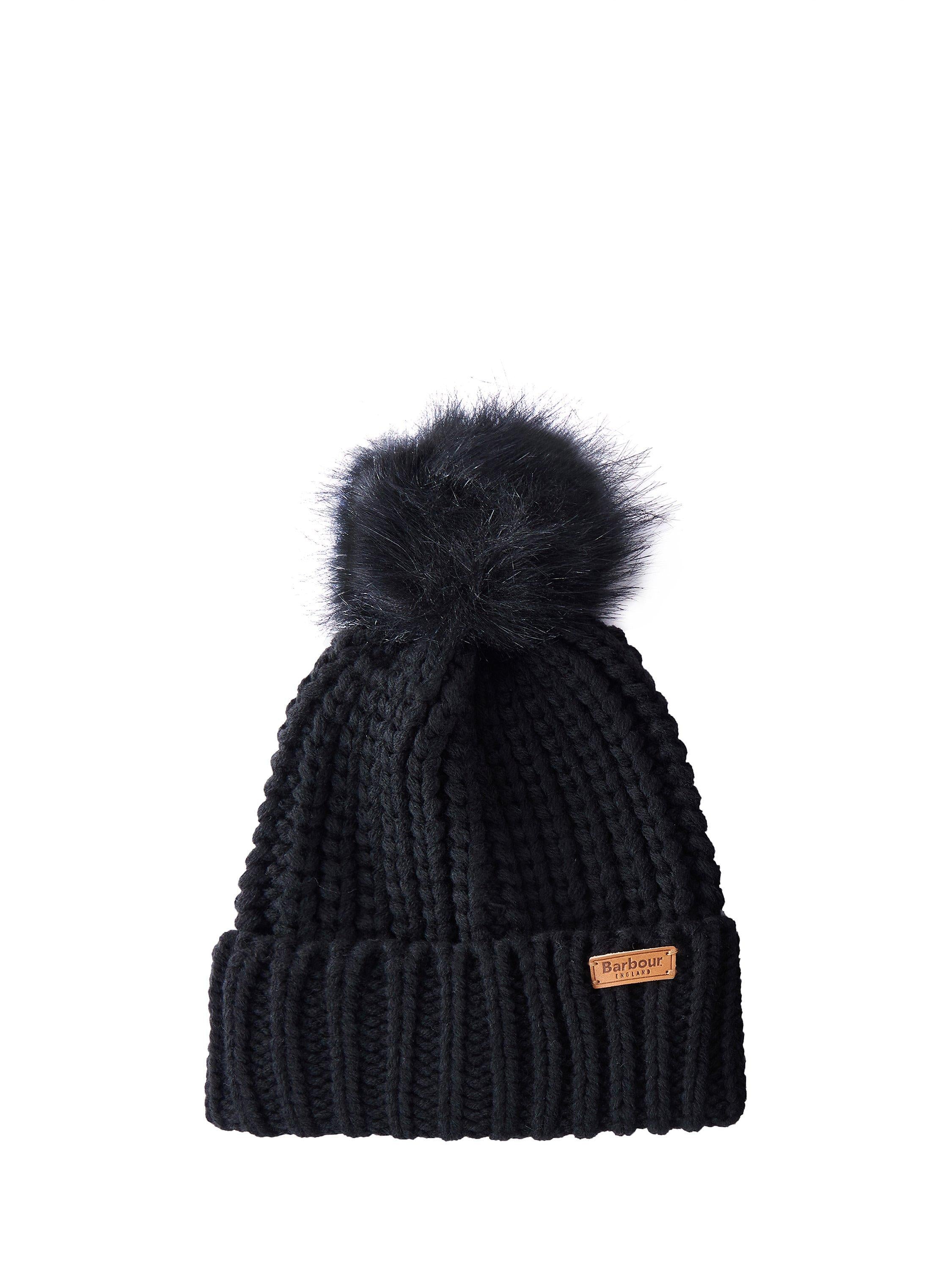 Barbour Saltburn faux fur pom-pom beanie hat and scarf gift set (British brand)