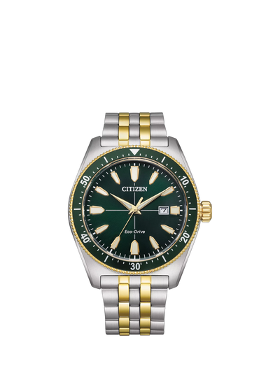 John Lewis Citizen Men's Eco-Drive Date Bracelet Strap Watch Multi/Green- Buy online at McGrocer