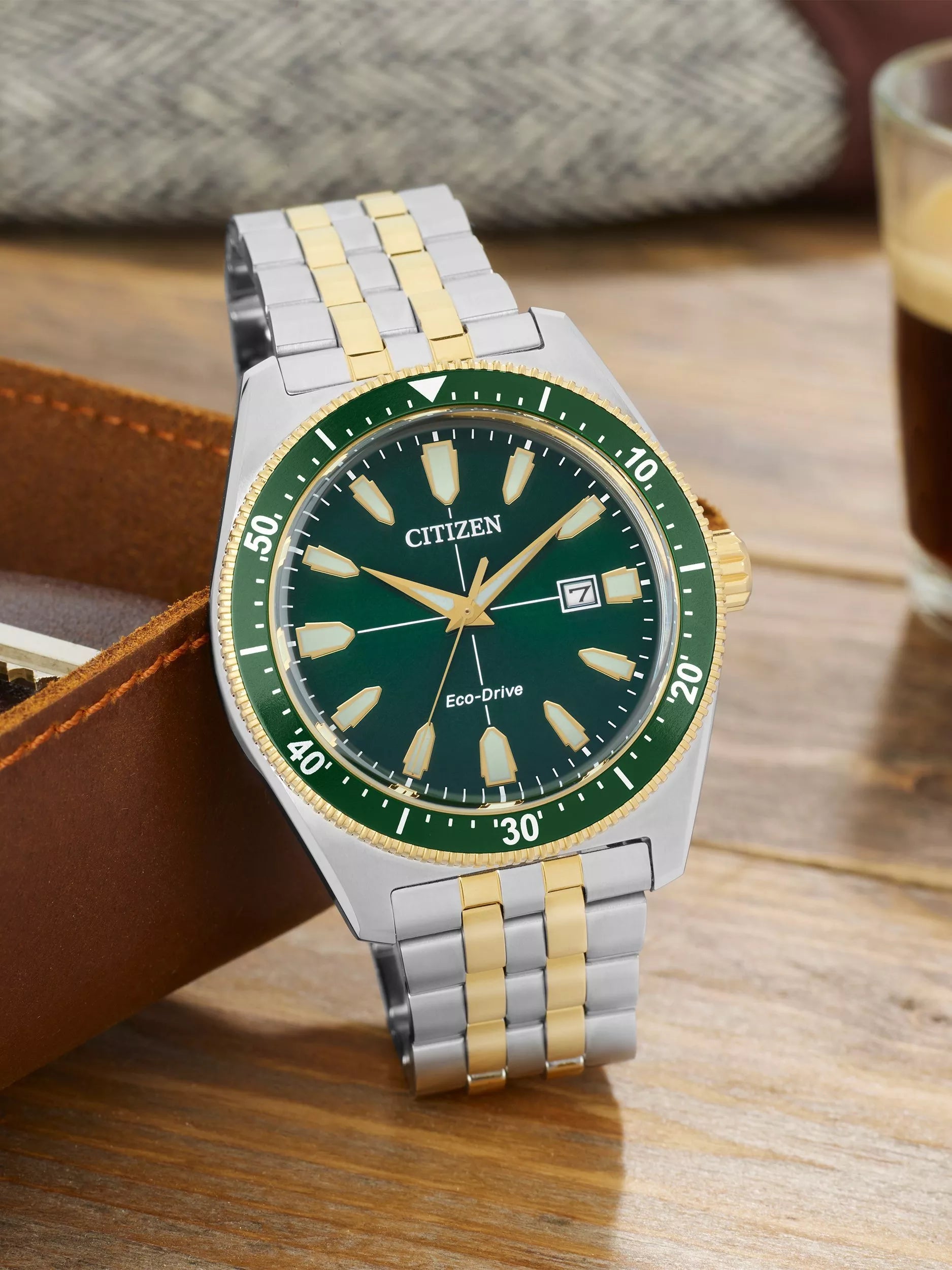 Citizen AW1594-89X men's Eco-Drive watch with green dial (British brand)