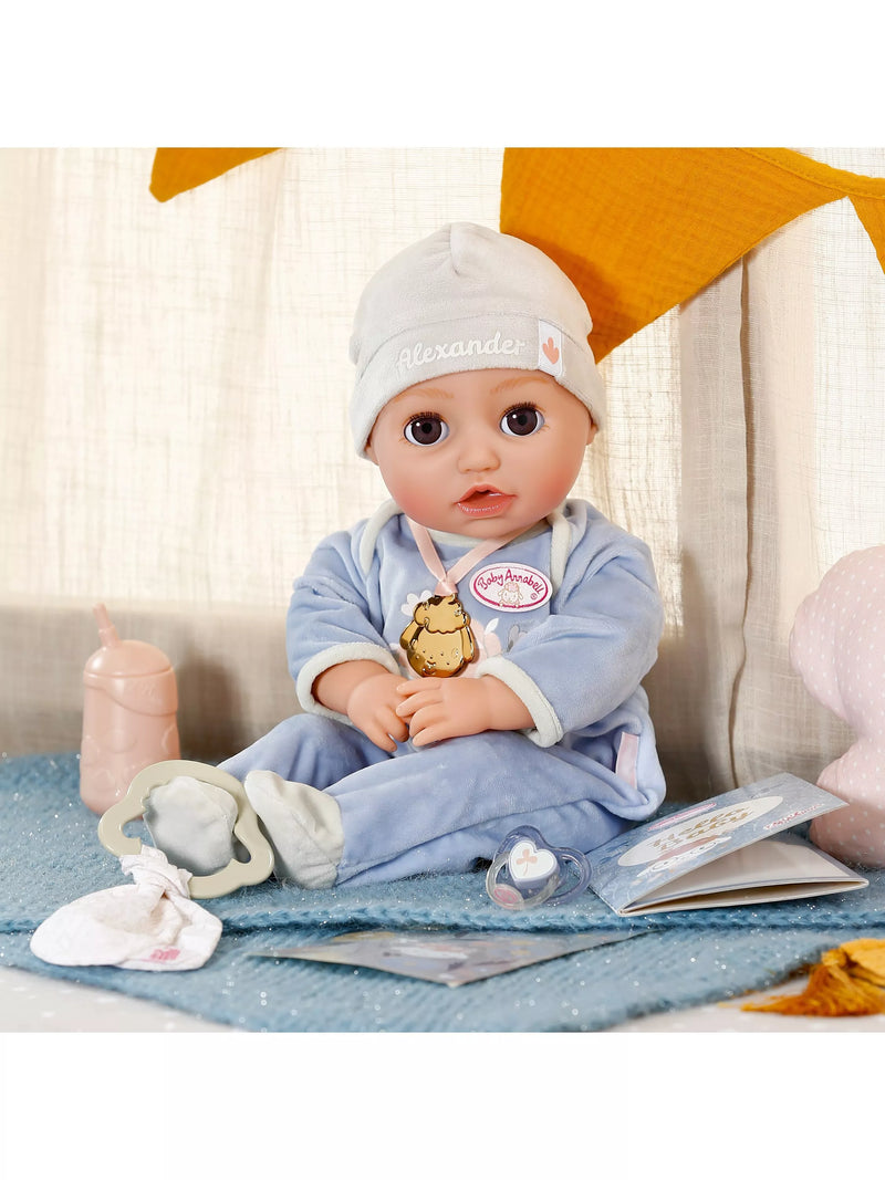 Baby Annabell Active Alexander 43cm doll with blue romper (British brand)