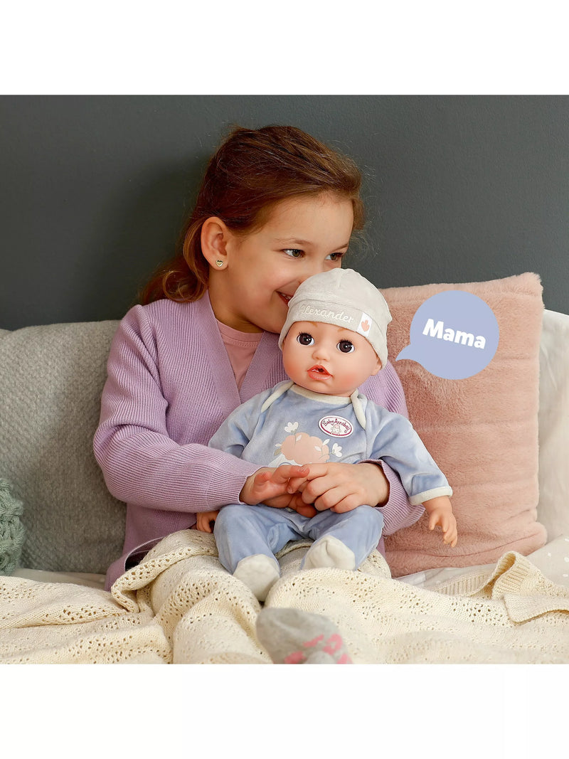 Baby Annabell Active Alexander 43cm doll with blue romper (British brand)