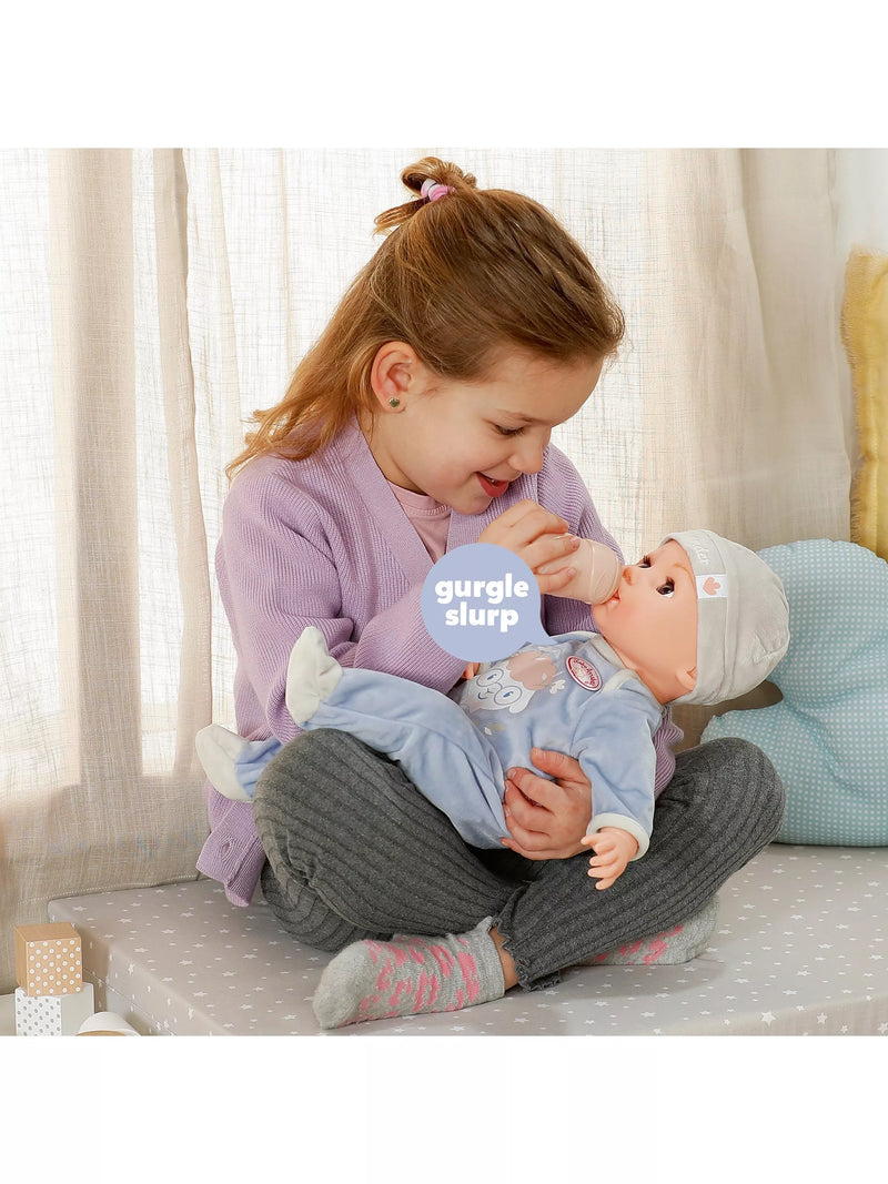Baby Annabell Active Alexander 43cm doll with blue romper (British brand)