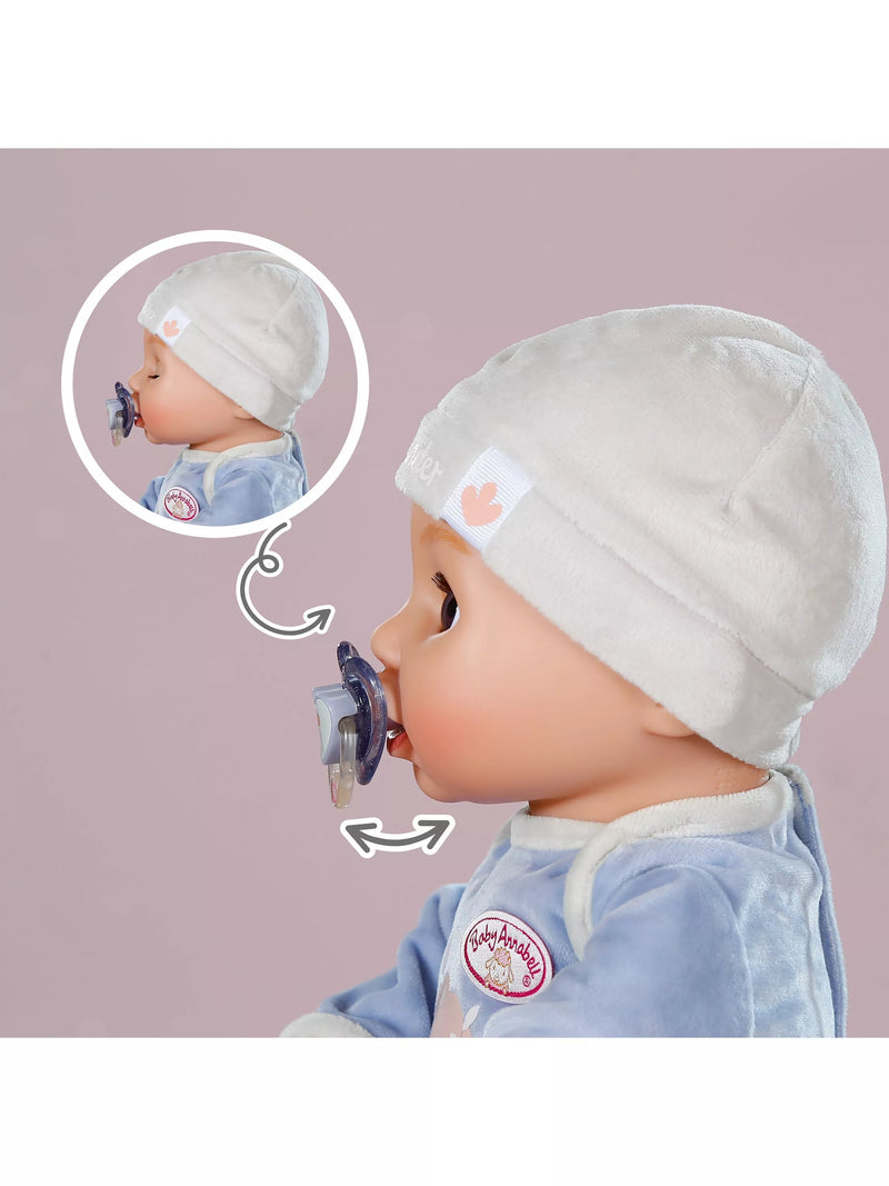 Baby Annabell Active Alexander 43cm doll with blue romper (British brand)