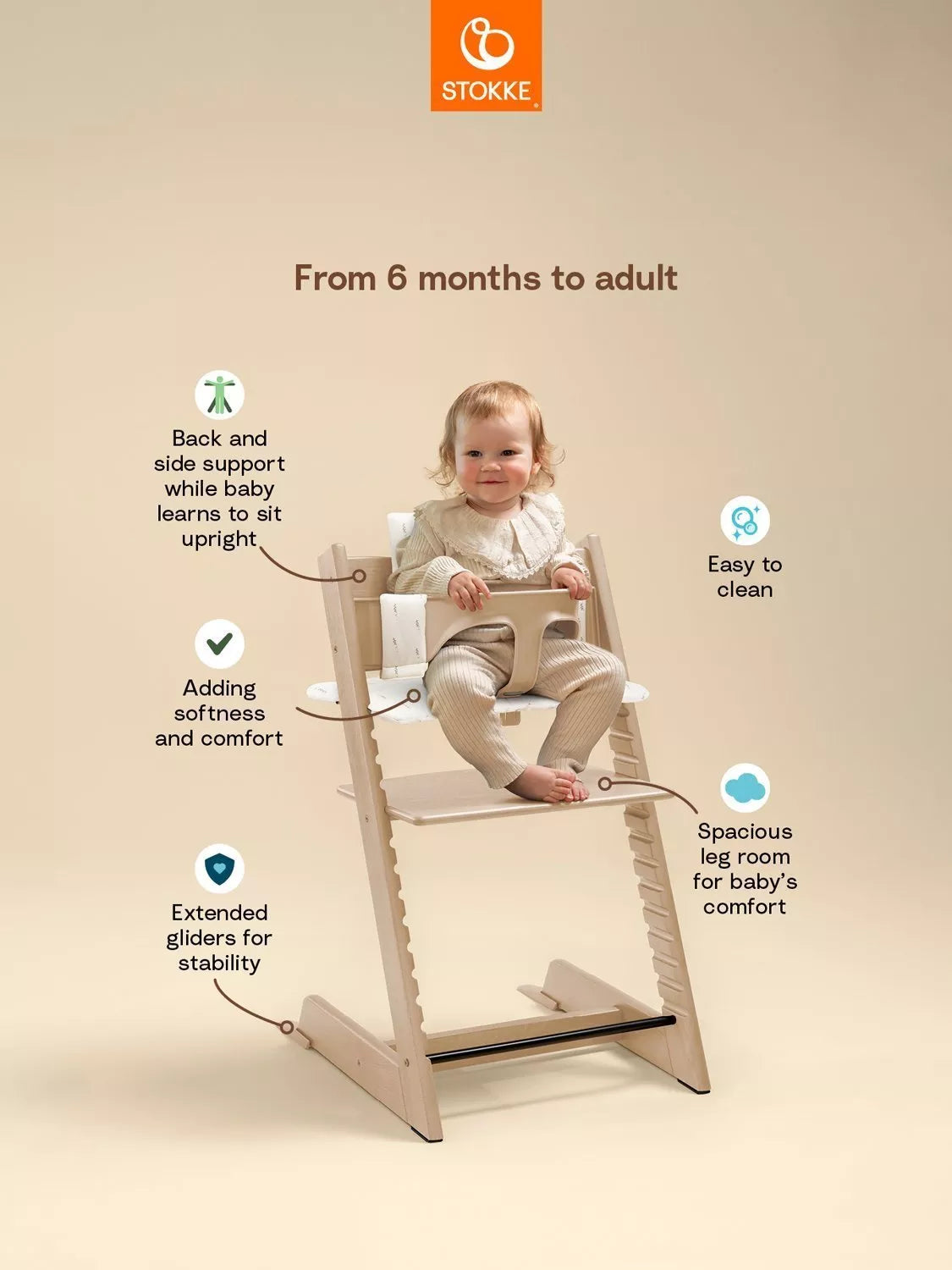 Stokke Tripp Trapp highchair white bundle with Baby Set and cushion, UK version