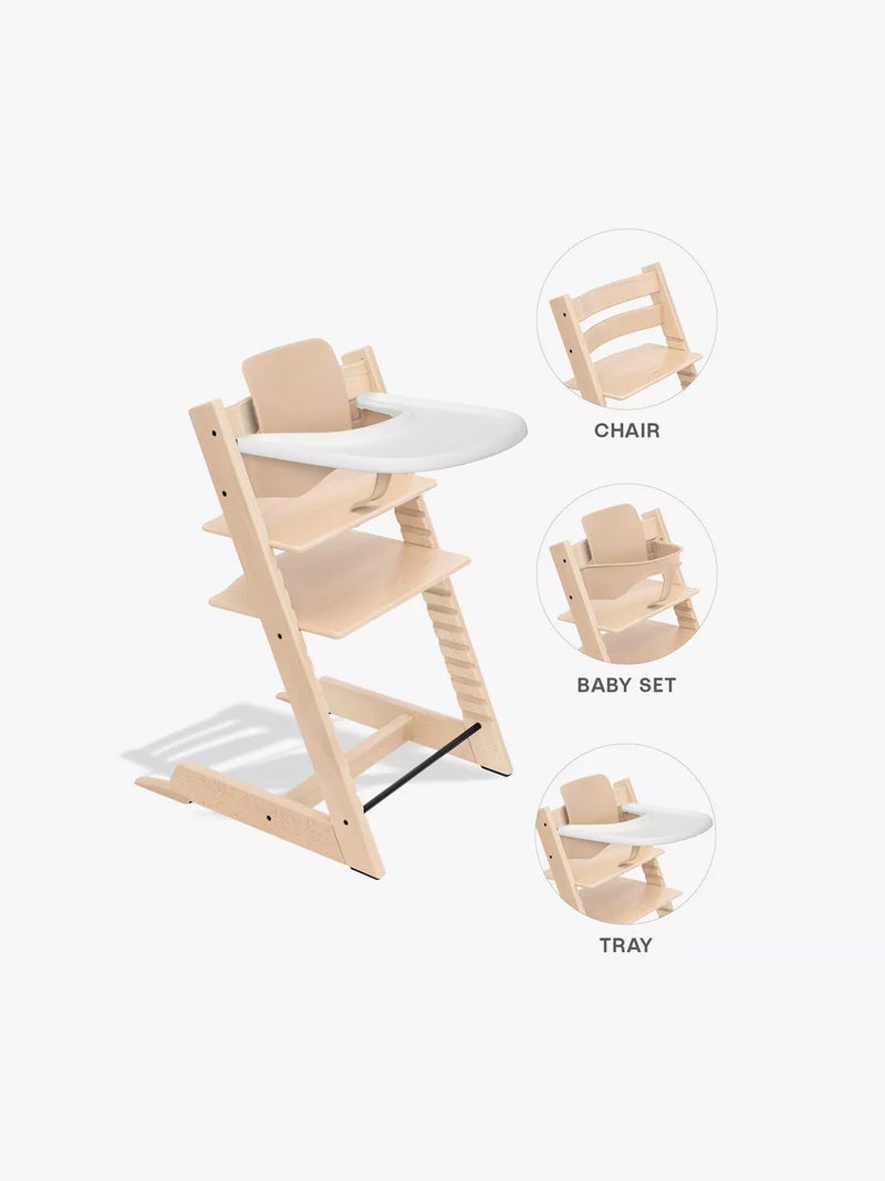 Stokke Tripp Trapp natural highchair with Baby Set² and tray - British brand