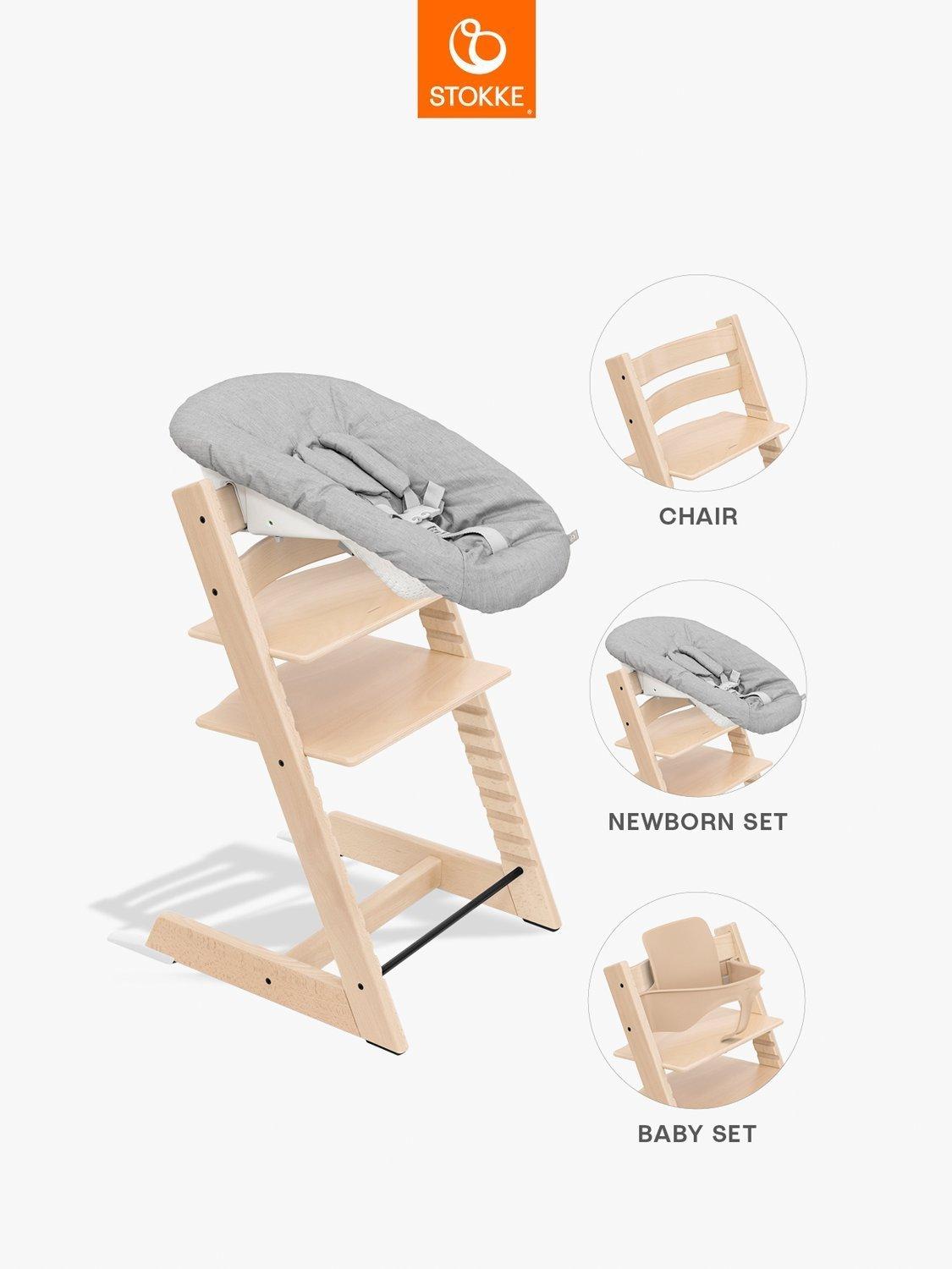 Stokke Tripp Trapp highchair bundle with newborn baby set - British product