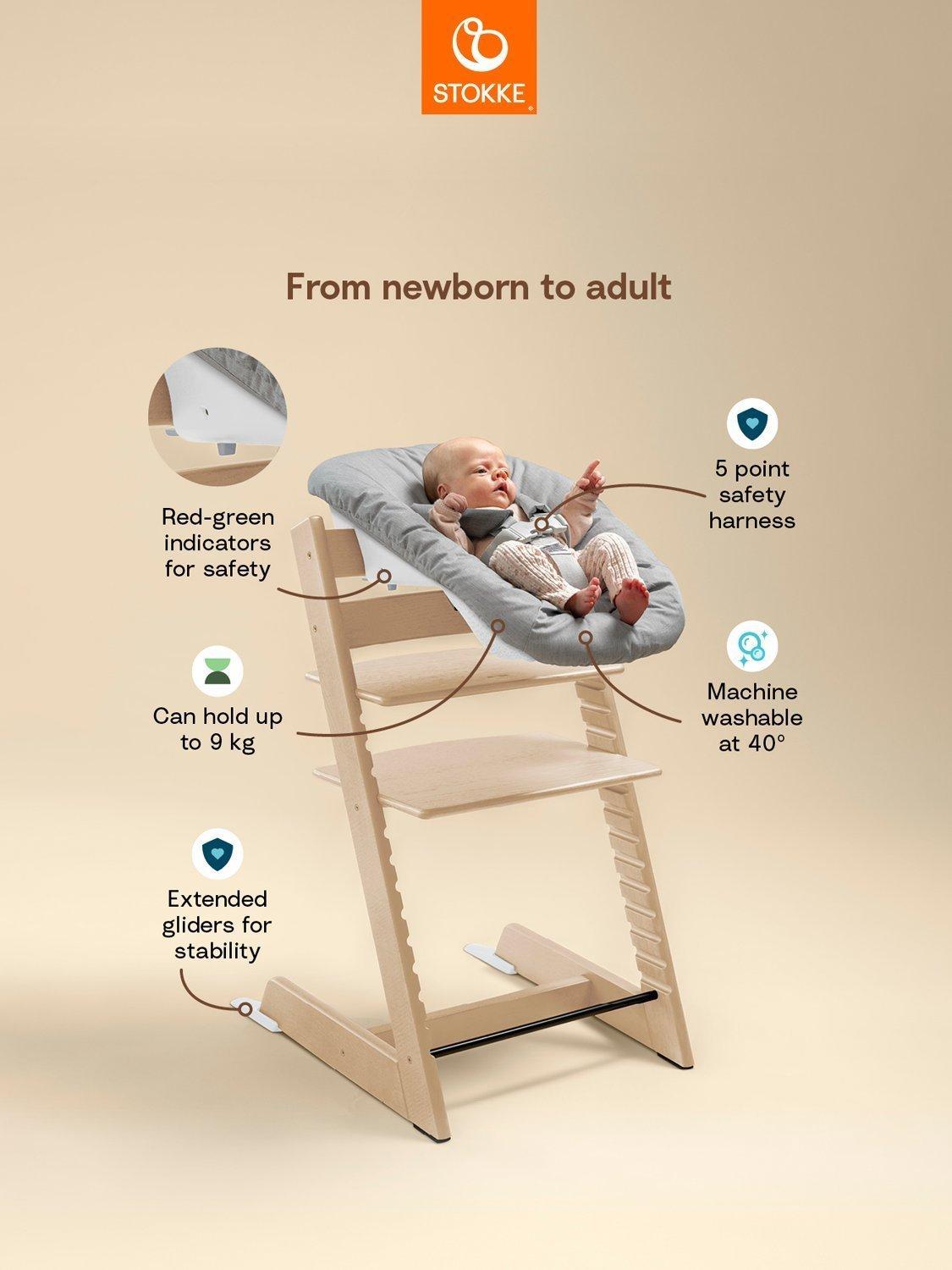 Stokke Tripp Trapp highchair bundle with newborn baby set - British product