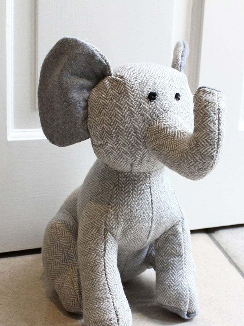 Riva Home elephant doorstop in grey herringbone, UK version