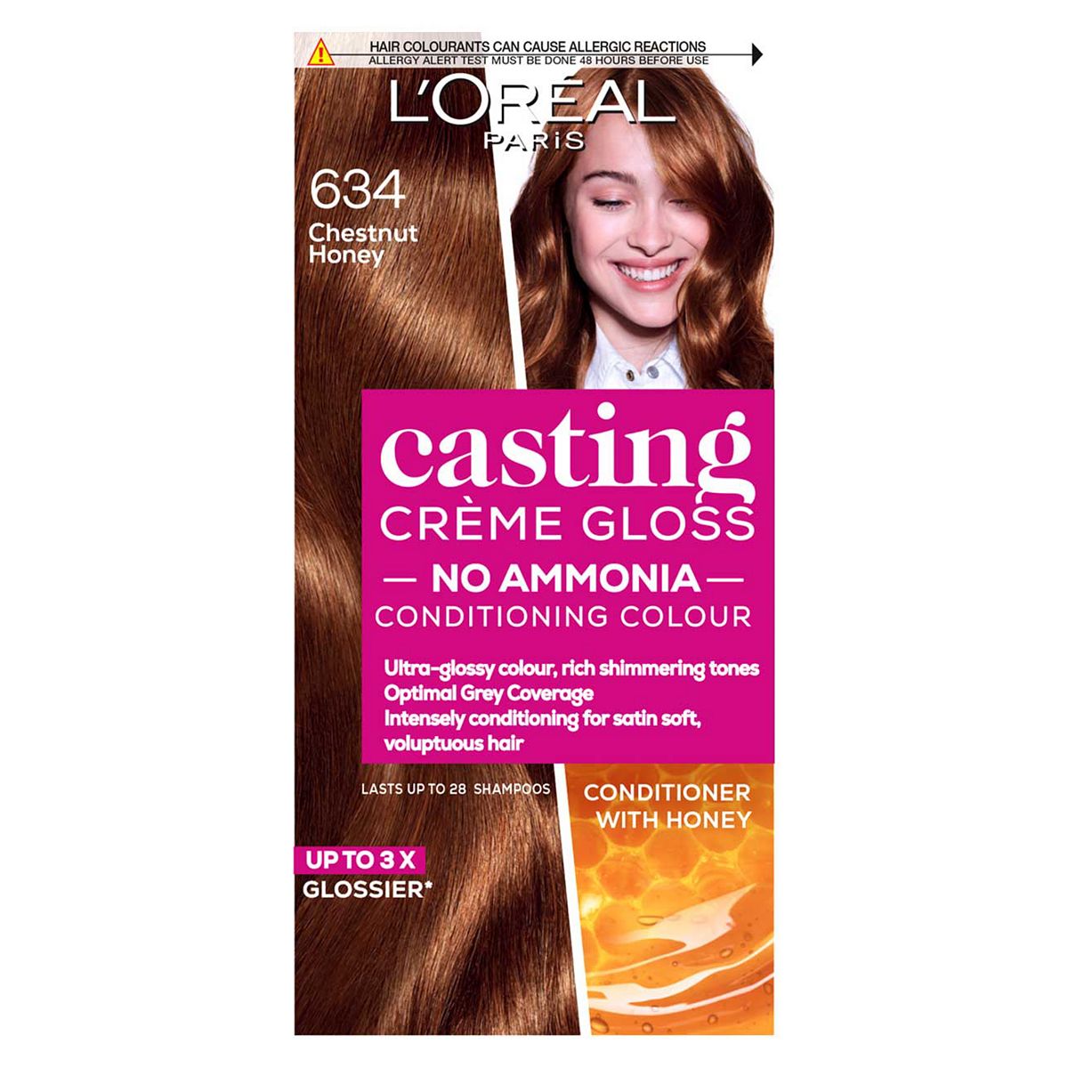 L'Oreal Paris Casting Creme Gloss Semi-Permanent Hair Dye, Brown Hair Dye 634 Chesnut Honey Brown GOODS Boots   