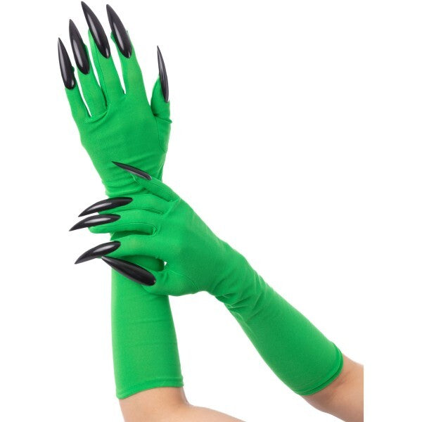 Smiffys green witch gloves with black nails, UK version