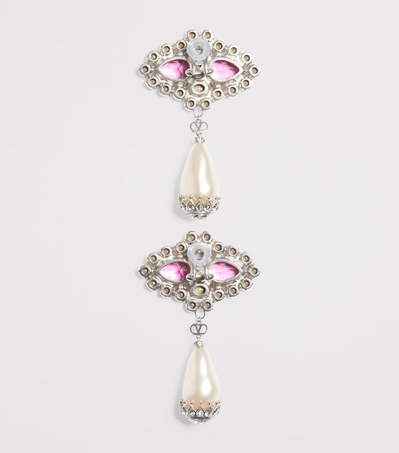 Valentino Garavani crystal drop earrings silver-tone bronze, imported from the UK