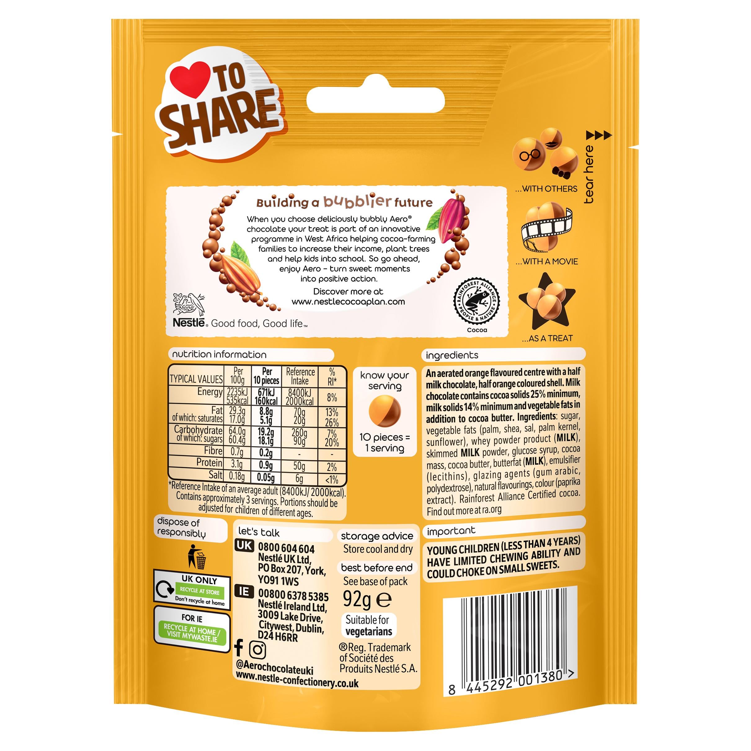Aero Bubbles Orange milk chocolate sharing bag 92g - British product