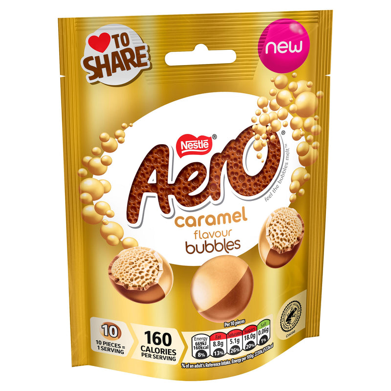 Aero chocolate sharing bag caramel flavour 92g, imported from the UK
