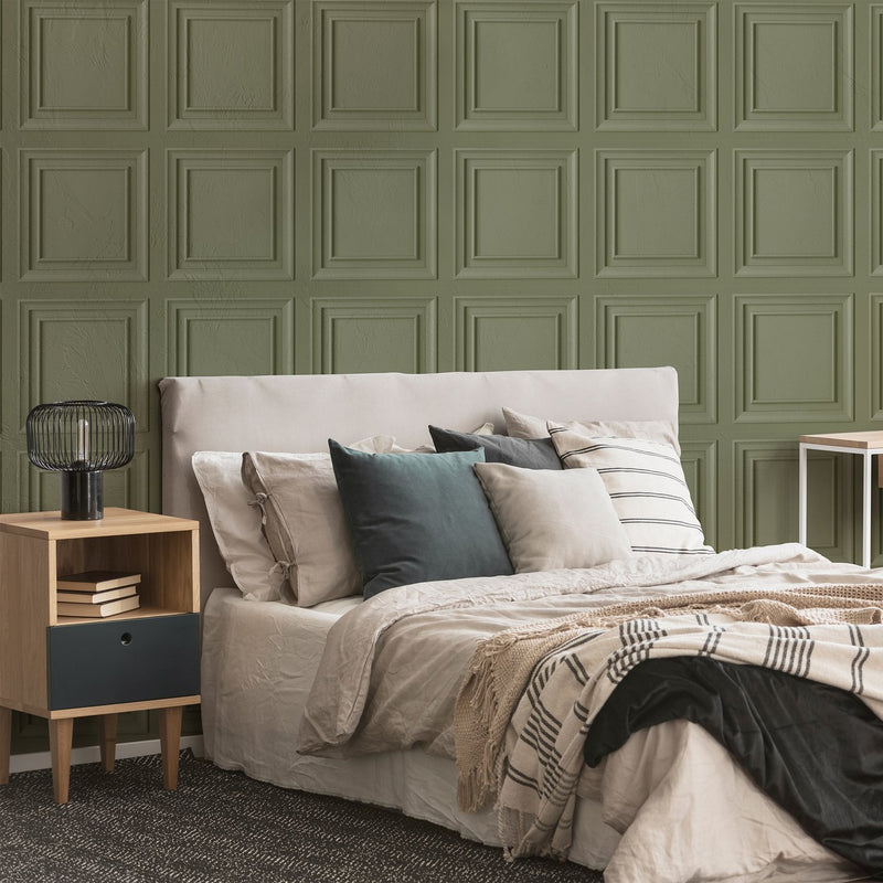 Sage Green Wood Panel Wallpaper 52cm x 10m Roll - British product