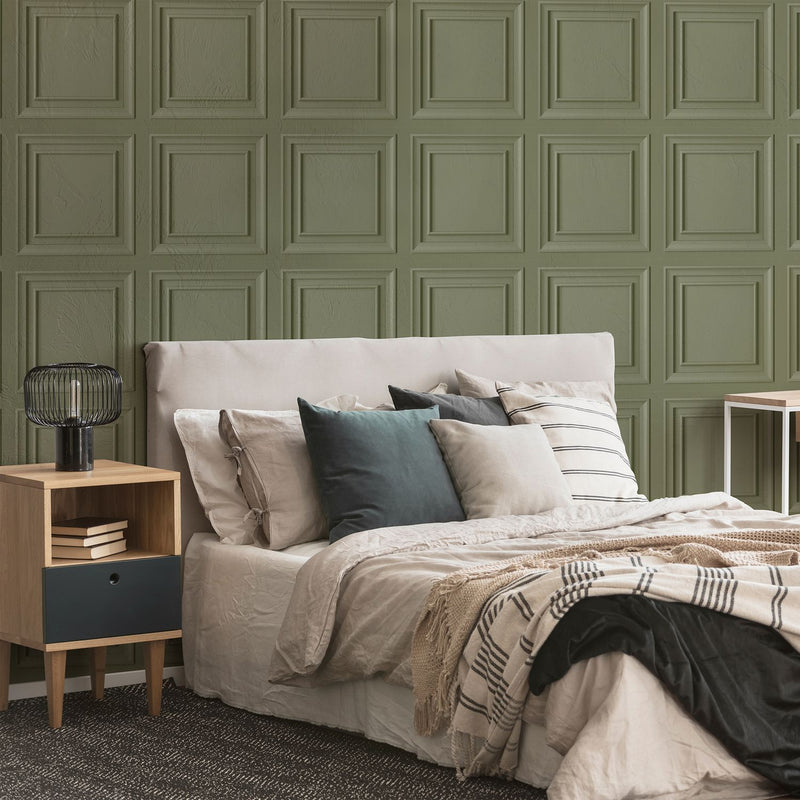 Sage Green Wood Panel Wallpaper 52cm x 10m Roll - British product